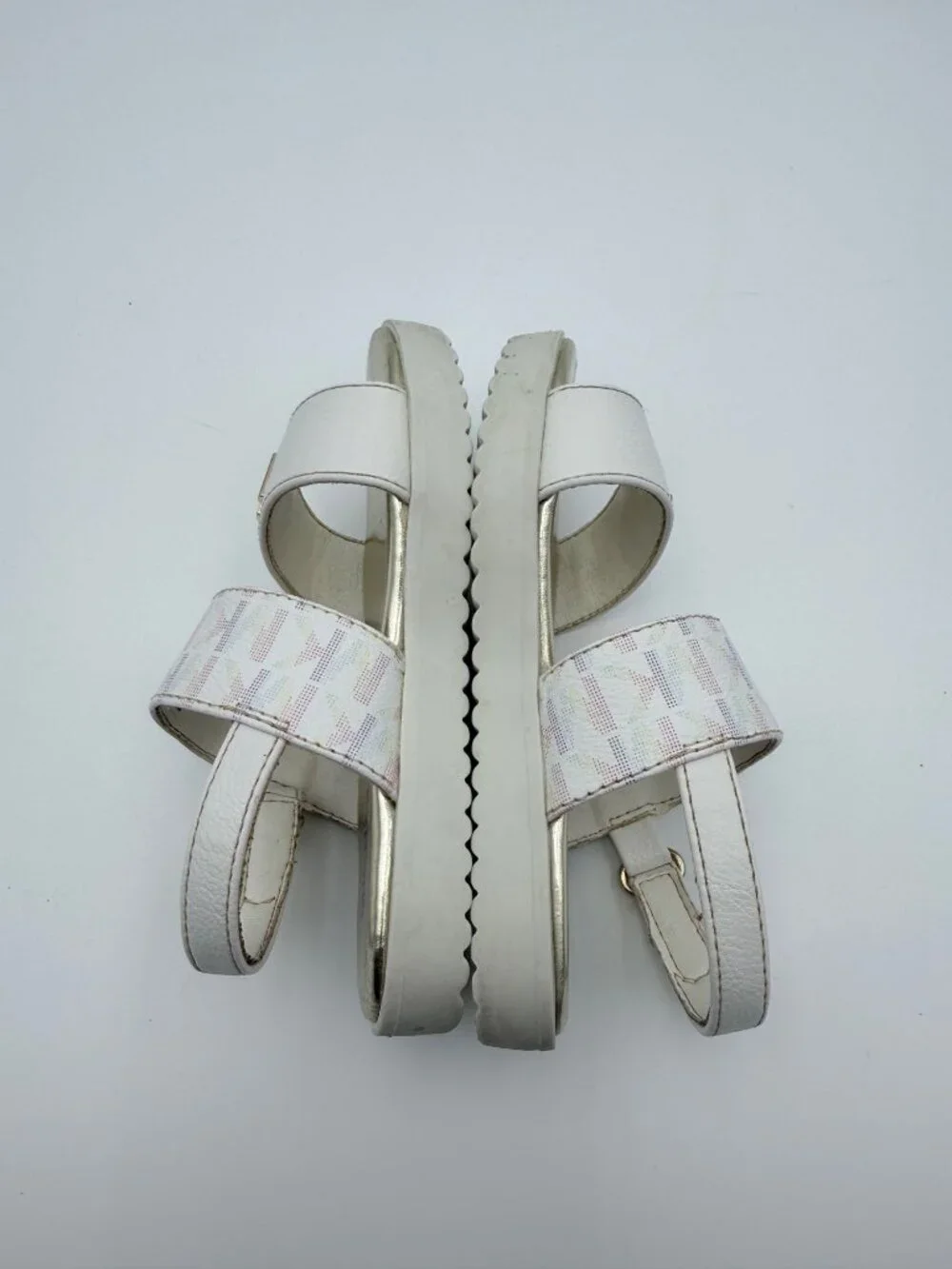 Michael Kors Girls Gold White Sandals MK Logo  Adjustable Straps Size 8